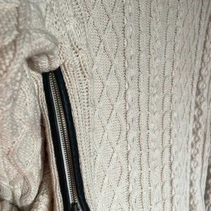 Over Sized Cable Knit Sweater with Leather Trim - Margaret O'Leary - Size L